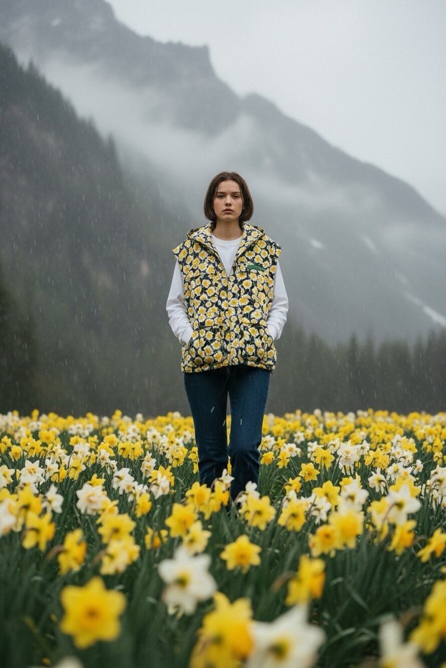 Diane Von Furstenberg x Target L Yellow White Black Poppy Packable Hooded Vest